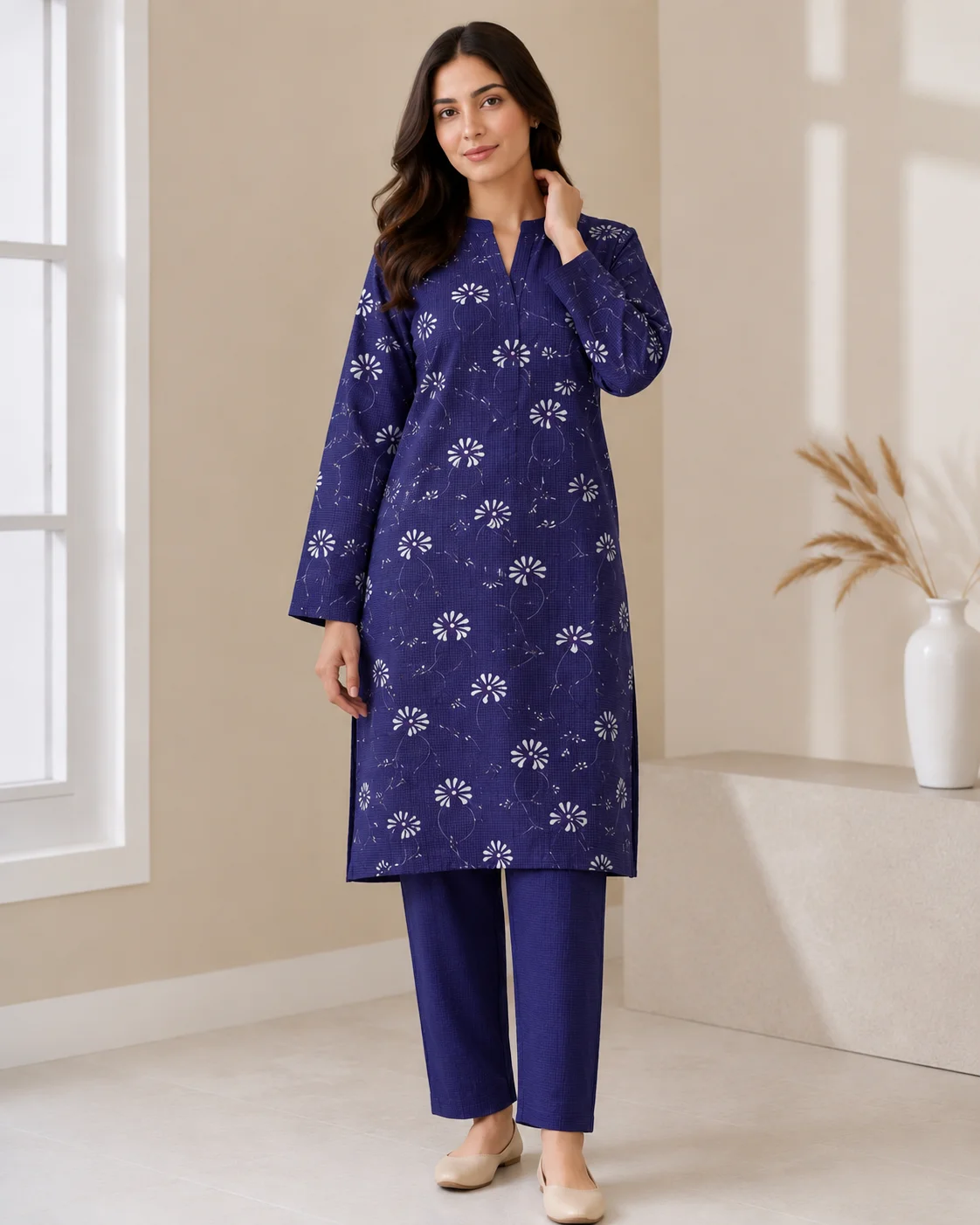 2-Piece Premium Lawn Suit - Royal Blue Floral Print | VS-LAWN-22 | Vionza Style
